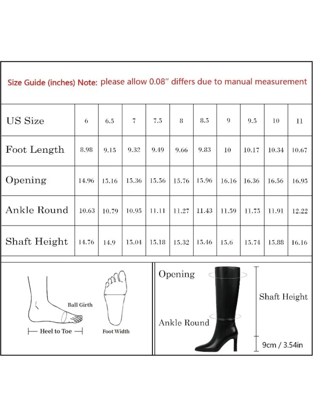 Women's Black Faux Leather Pointed Square Toe Chunky Heel Knee High Boots